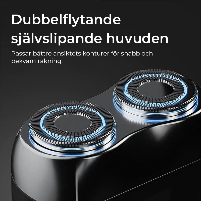 "Elegant mini rakapparat för män, kompakt design, svart färg, dubbel-flytande huvud för smidig rakning, idealisk för resor."