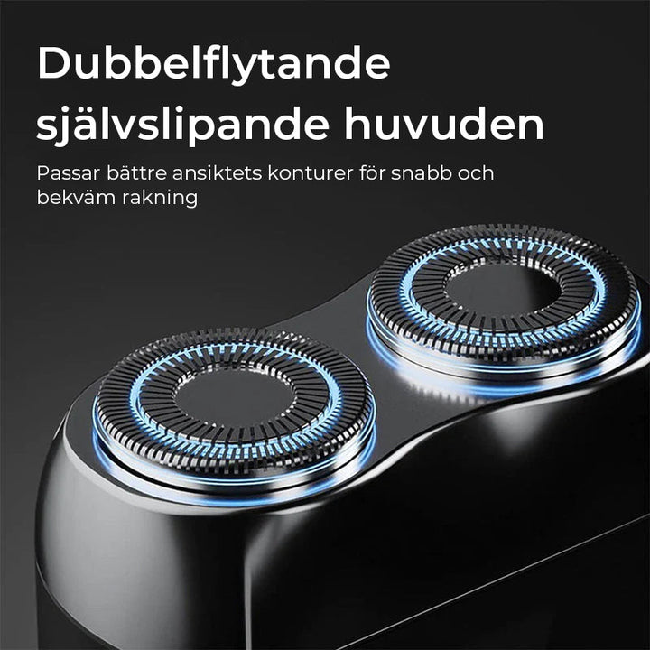 "Elegant mini rakapparat för män, kompakt design, svart färg, dubbel-flytande huvud för smidig rakning, idealisk för resor."