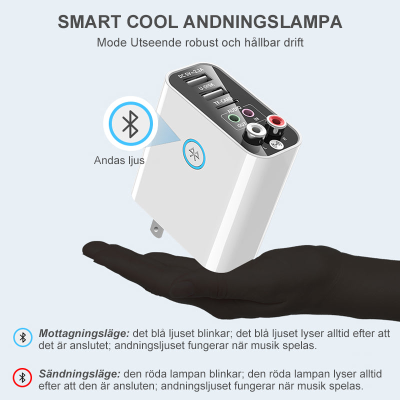 "Elegant och kompakt multifunktionskontakt med två USB-portar, MicroSD-kortplats och Bluetooth 5.0 stöd för elektronik."
