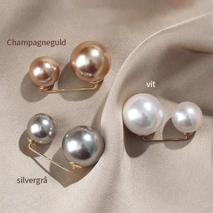 "Elegant pärlbrosch i vit, grå och champagne, tillverkad av legering och konstpärlor, perfekt för kvinnlig stil."