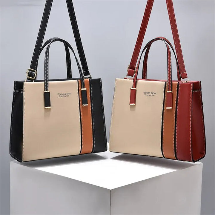 Elegant patchwork axelväska/crossbodyväska för kvinnor. Chic modeaccessoar, perfekt för vardagsbruk.
