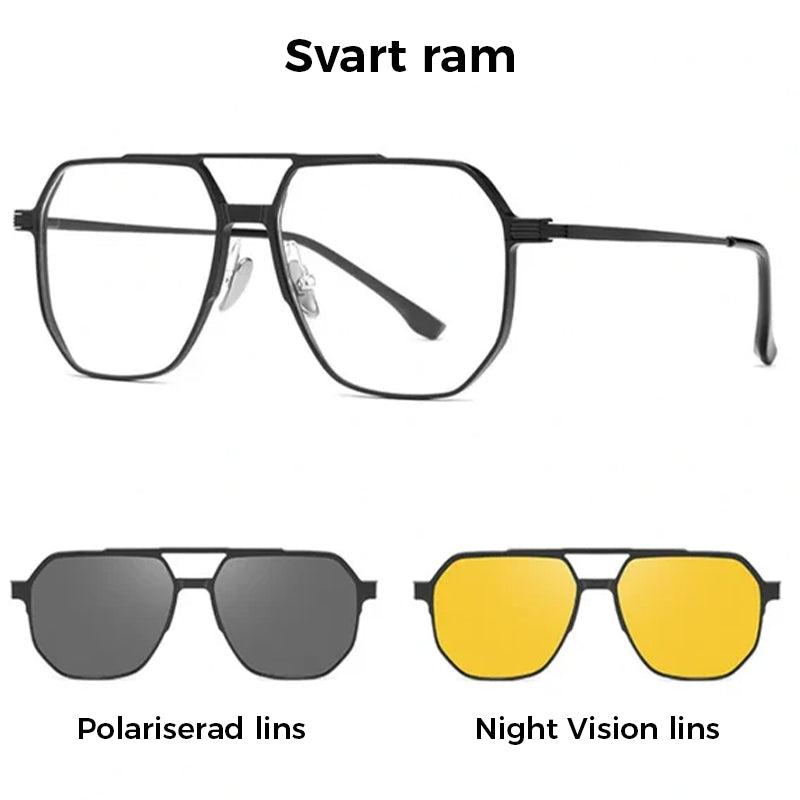 "Elegant polarisator solglasögon för män med svart justerbar ram, grå linser, aluminium-magnesiumlegering."