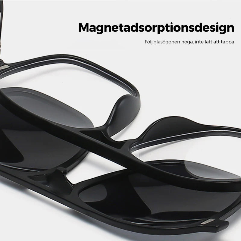 "Elegant polarisator solglasögon för män med svart justerbar ram, grå linser, aluminium-magnesiumlegering."