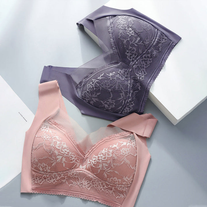 "Elegant push-up spets-bh för kvinnor med djup V-ringning och elastiskt material, framhäver kurvor och erbjuder bekväm passfo