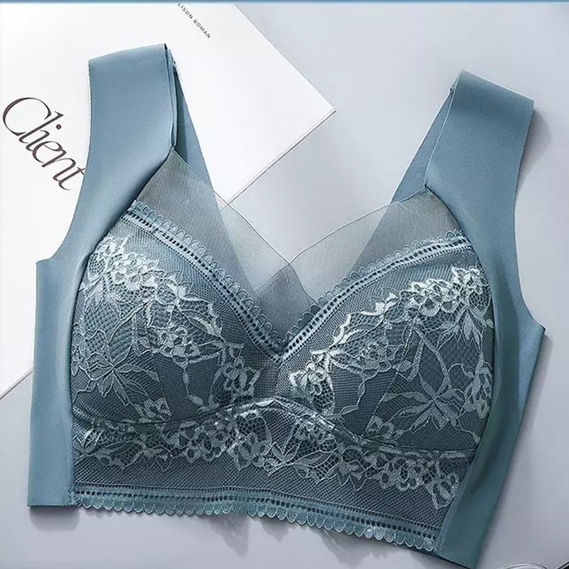 "Elegant push-up spets-bh för kvinnor med djup V-ringning och elastiskt material, framhäver kurvor och erbjuder bekväm passfo
