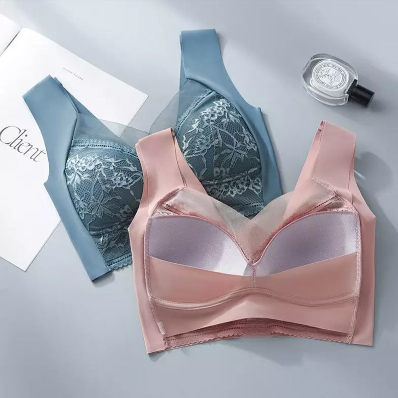 "Elegant push-up spets-bh för kvinnor med djup V-ringning och elastiskt material, framhäver kurvor och erbjuder bekväm passfo