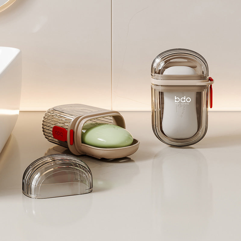 Elegant resefodral för tvål med läckagesäker design och dräneringsfack, perfekt för resor och daglig användning.