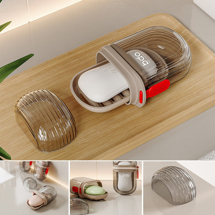 Elegant resefodral för tvål med läckagesäker design och dräneringsfack, perfekt för resor och daglig användning.