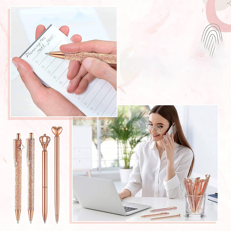 "Elegant rosa och blå diamant kulspetspenna set med metallisk lyster, perfekt för stilfullt skrivande och unika presenter."