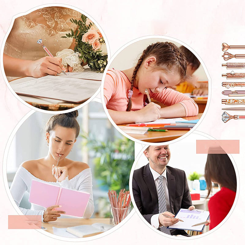 "Elegant rosa och blå diamant kulspetspenna set med metallisk lyster, perfekt för stilfullt skrivande och unika presenter."