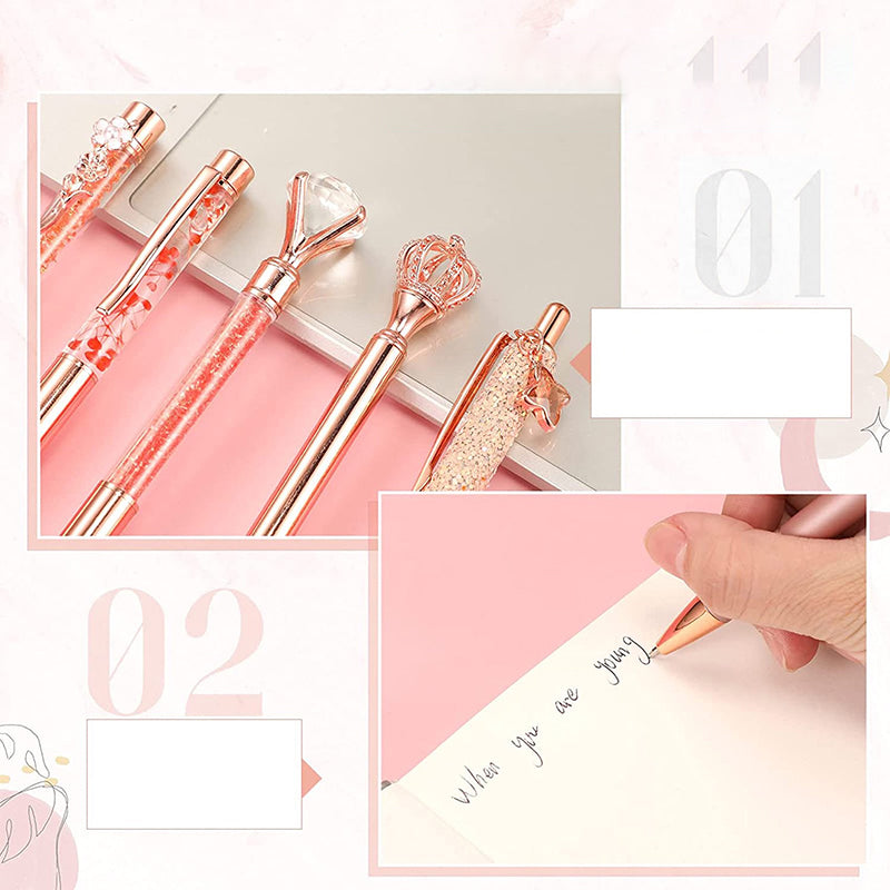 "Elegant rosa och blå diamant kulspetspenna set med metallisk lyster, perfekt för stilfullt skrivande och unika presenter."