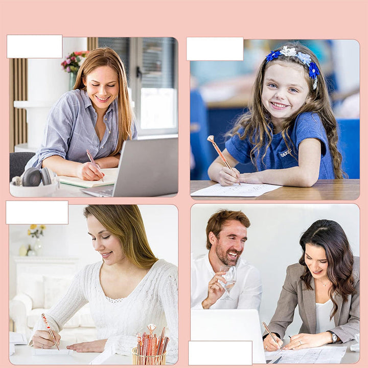 "Elegant rosa och blå diamant kulspetspenna set med metallisk lyster, perfekt för stilfullt skrivande och unika presenter."