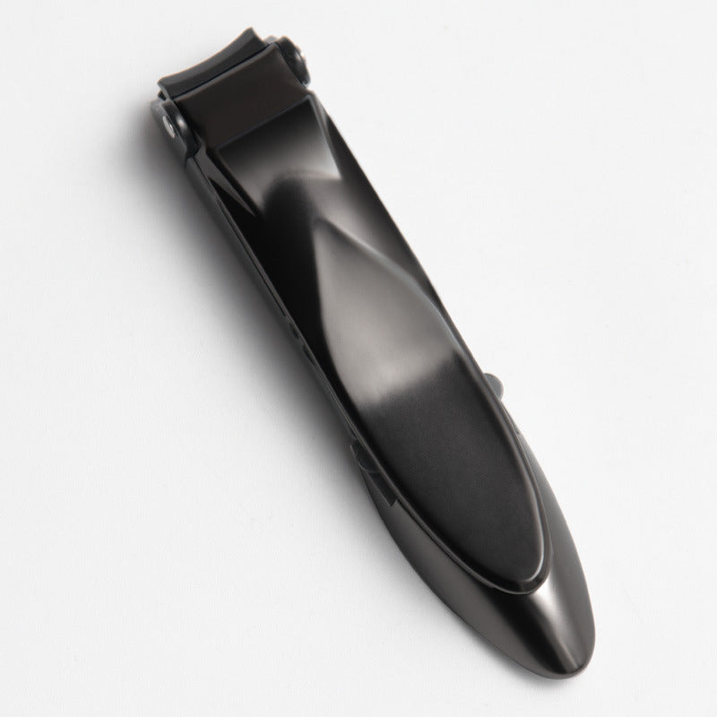 "Elegant rostfri nagelklippare med rakskarpa blad och självrengörande funktion, kompakt och stilren design."