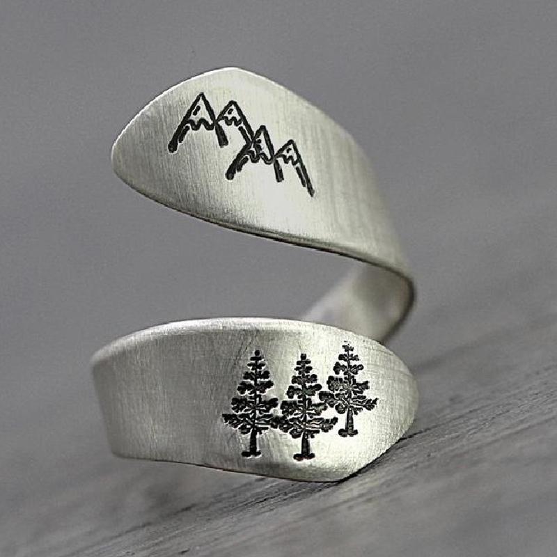 "Elegant silver Nature Art ring med justerbar design, med maskros och fjällmotiv, för män och kvinnor."