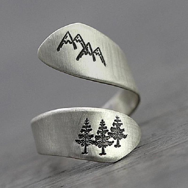 "Elegant silver Nature Art ring med justerbar design, med maskros och fjällmotiv, för män och kvinnor."