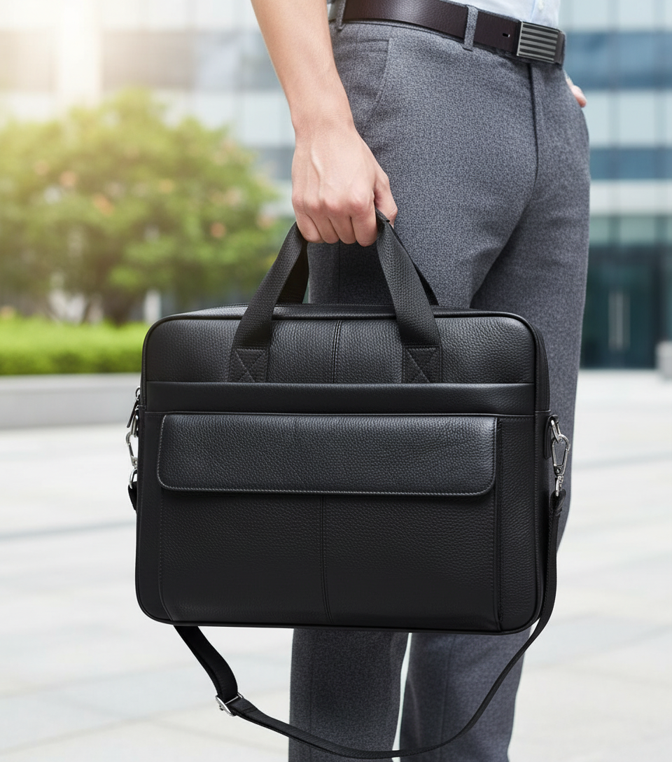 Elegant skinnportfölj för laptop och dokument. Professionell arbetsväska i läder för både män & kvinnor.