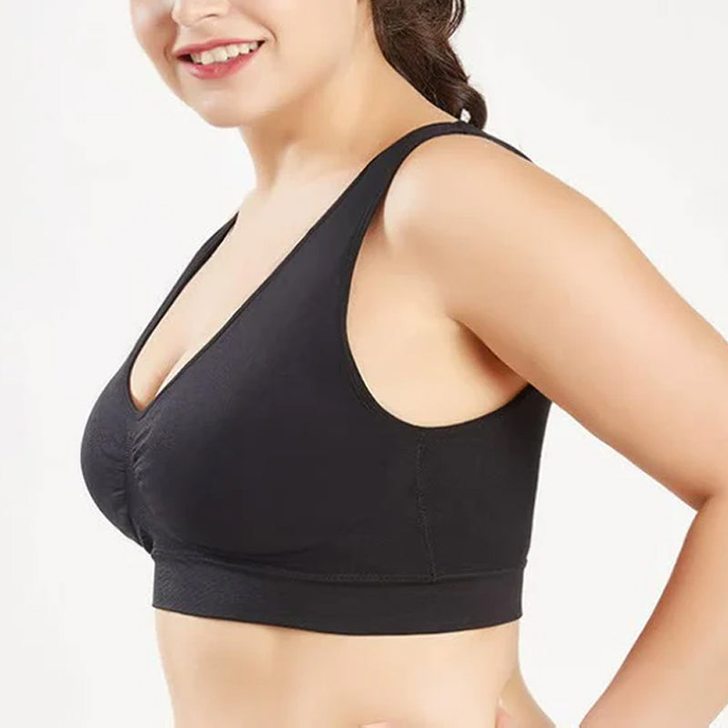 "Elegant sport-bh för kvinnor, frontvy. Ergonomisk design i slitstarkt nylon, perfekt för alla träningsformer."