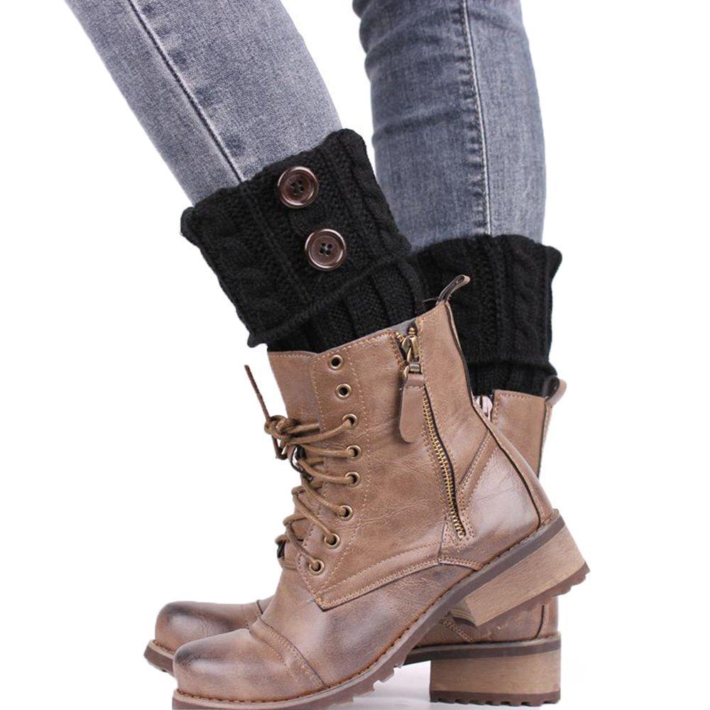 "Elegant stickade boot toppers i mjukt tyg med spetskant, perfekt för ankel- och knähöga stövlar, damaccessoar."