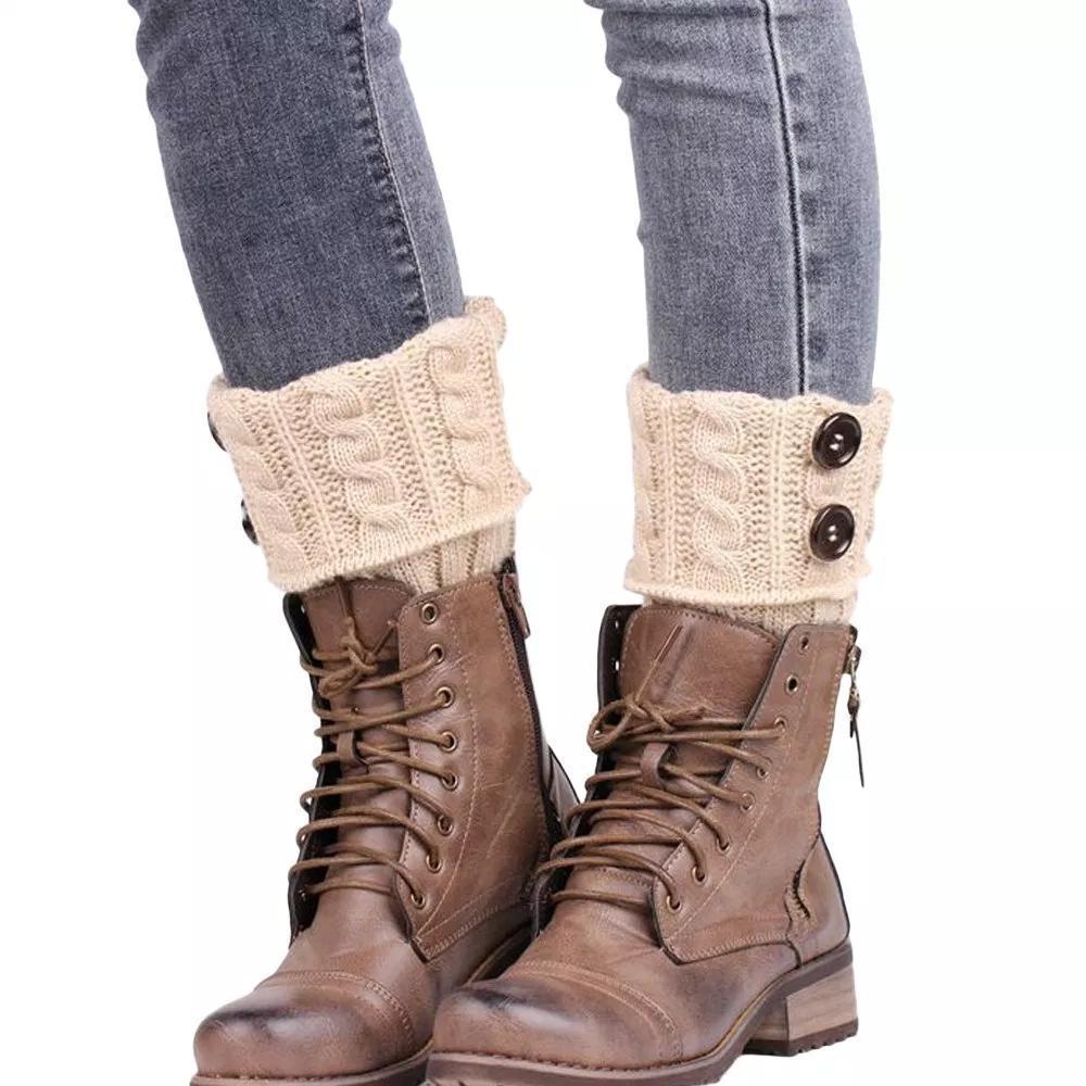 "Elegant stickade boot toppers i mjukt tyg med spetskant, perfekt för ankel- och knähöga stövlar, damaccessoar."