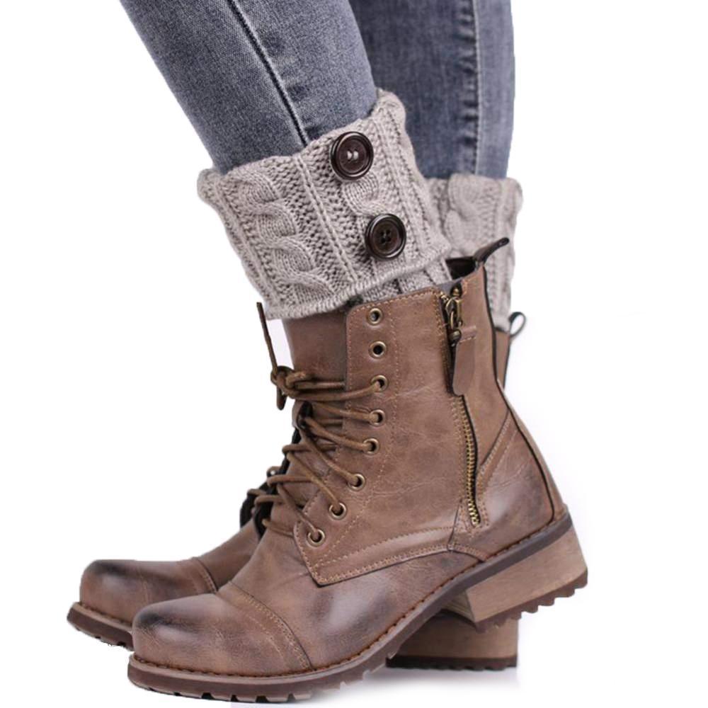 "Elegant stickade boot toppers i mjukt tyg med spetskant, perfekt för ankel- och knähöga stövlar, damaccessoar."