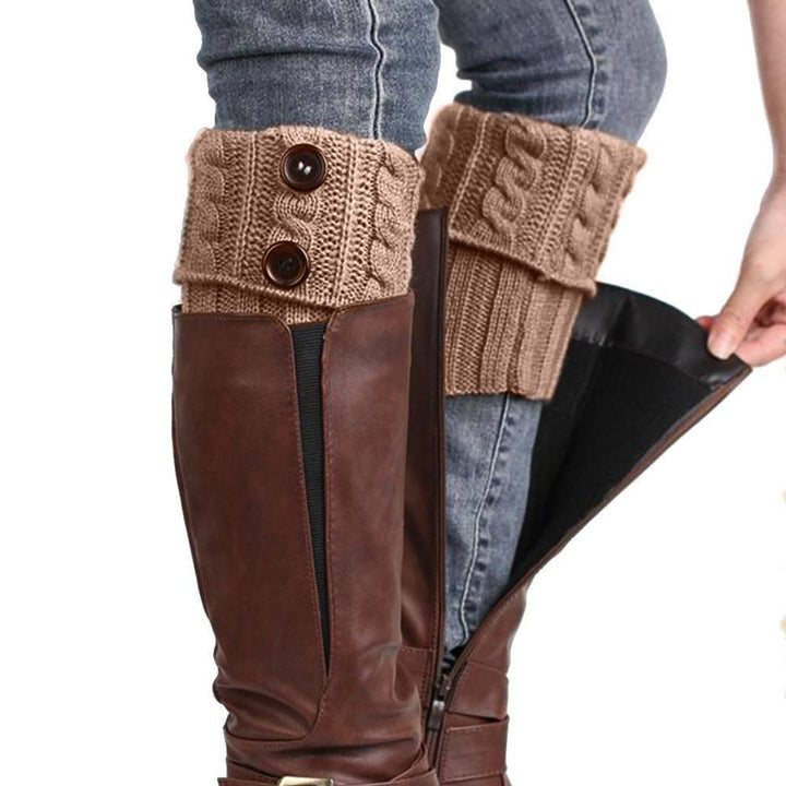 "Elegant stickade boot toppers i mjukt tyg med spetskant, perfekt för ankel- och knähöga stövlar, damaccessoar."