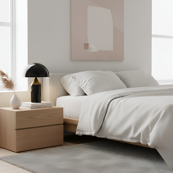 Designlampa: elegant svamplampa med integrerad LED och touchkontroll. Skapar mysig och modern atmosfär.