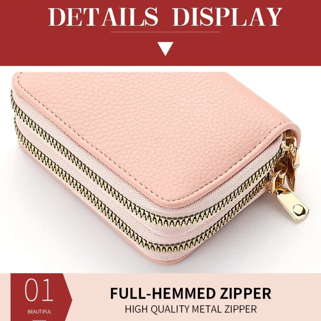 Modern kortplånbok för kvinnor i elegant svart PU-läder. Den perfekta, kompakta accessoaren till din handväska.
