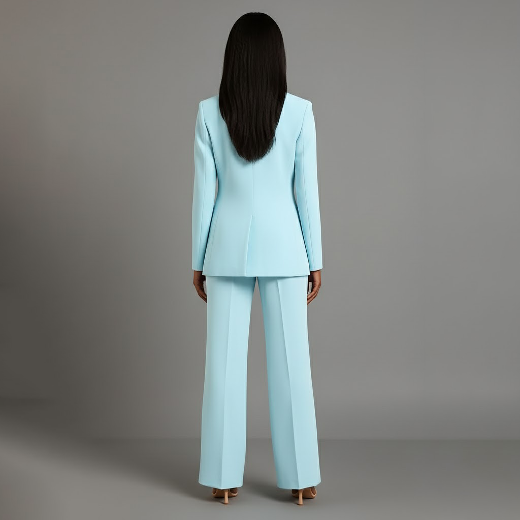 Gul damkostym, trendig kavaj och vida byxor för en glad, fashionabel utstrålning.