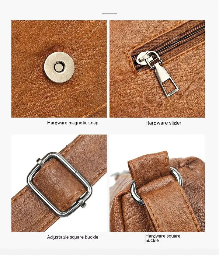 Högkvalitativ elegant brun messenger väska för dam, stilren och rymlig accessoar.