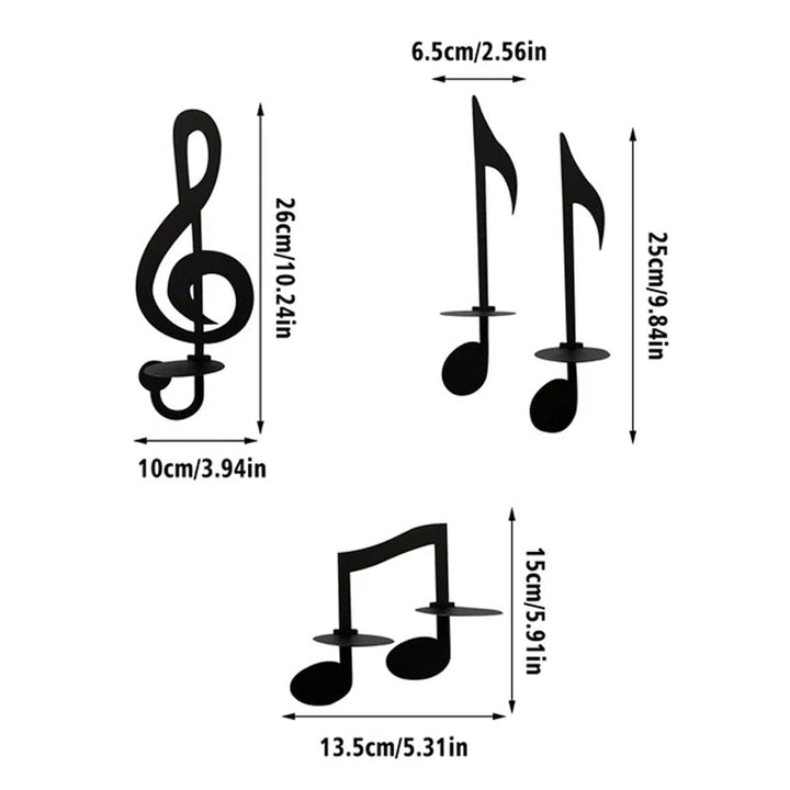 "Elegant svart metall väggmonterad musiknot ljusstake; kombinerar musikinspirerad design med stilfull dekoration."