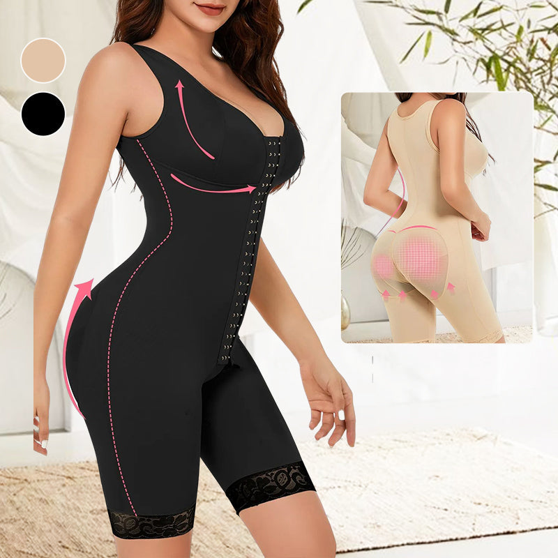 "Elegant svart one-piece shapewear bodysuit för kvinnor, erbjuder kroppsskulptering och öppen gren design för bekvämlighet."