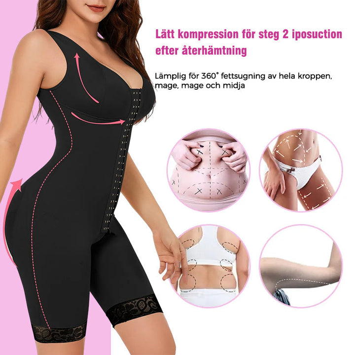 "Elegant svart one-piece shapewear bodysuit för kvinnor, erbjuder kroppsskulptering och öppen gren design för bekvämlighet."