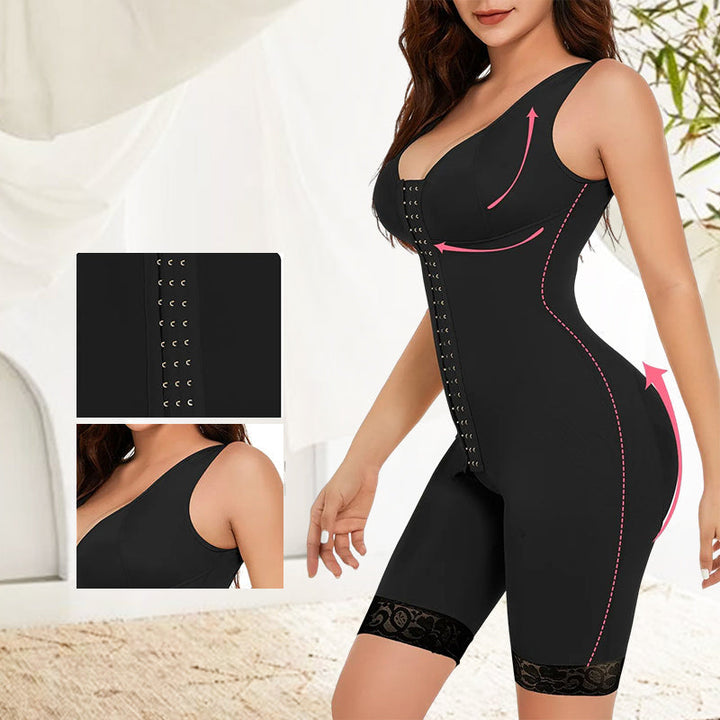 "Elegant svart one-piece shapewear bodysuit för kvinnor, erbjuder kroppsskulptering och öppen gren design för bekvämlighet."