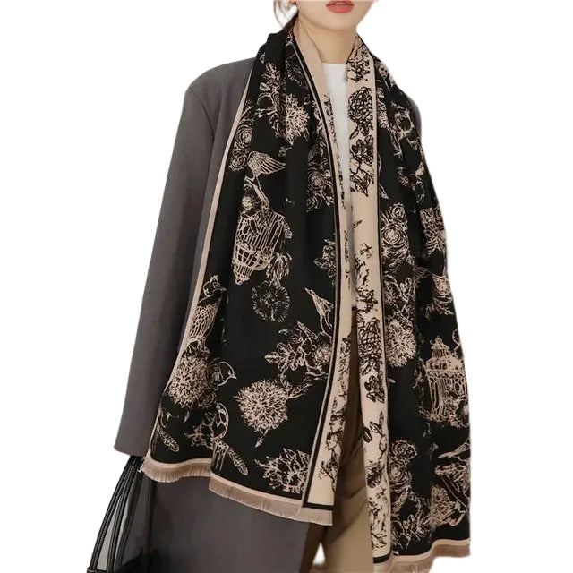 Elegant svart pashminasjal för kvinnor, perfekt för vinter och höst, en mångsidig accessoar.