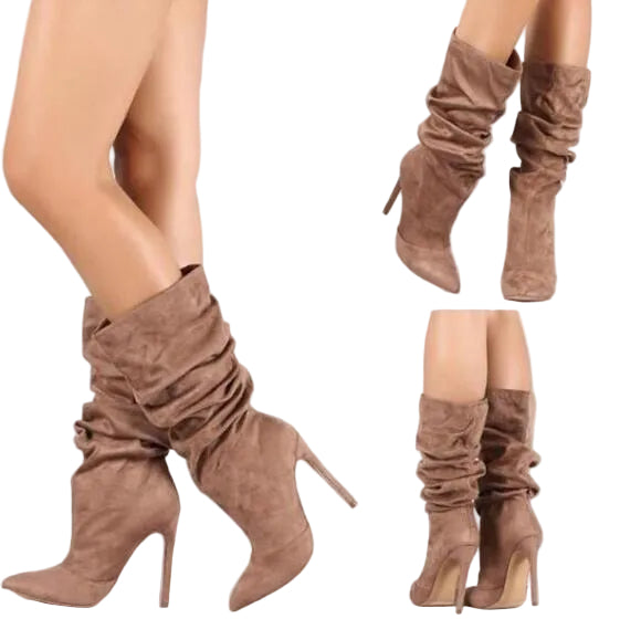 Elegant svart stiletto stövel för kvinnor med mellanhög klack, perfekt för fest eller vardagsbruk.