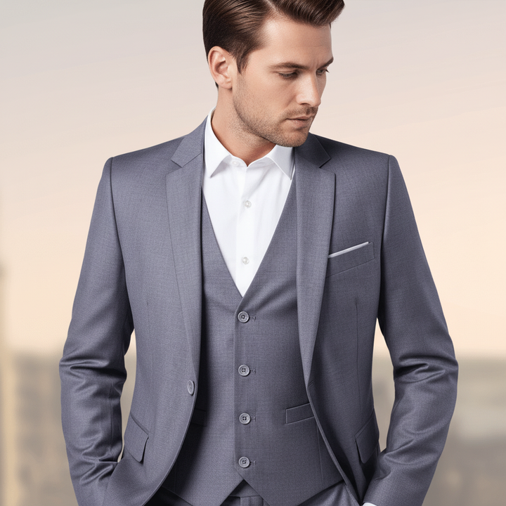 Herrkostym tredelad med kavaj, väst & byxor. Skräddarsydd elegans för den moderna mannen.