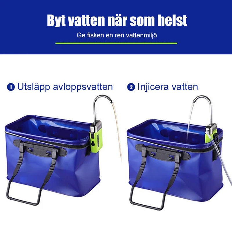 "Elegant syrepump för fiske med tyst drift, kompakt design, och betesljus för nattfiske. Perfekt för fisketurer."