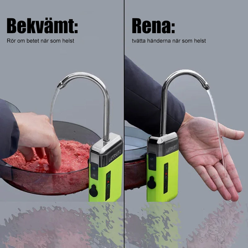 "Elegant syrepump för fiske med tyst drift, kompakt design, och betesljus för nattfiske. Perfekt för fisketurer."