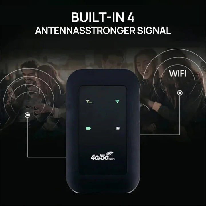 "Elegant trådlös portabel WiFi-ansiktsdetektor för hemmet i svart färg, kompakt design för global anslutning."
