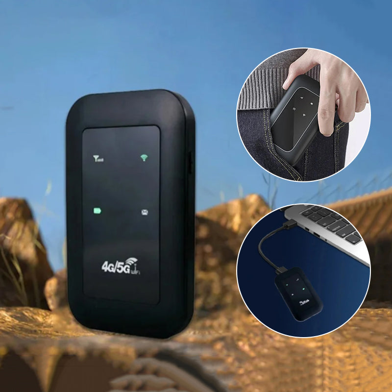 "Elegant trådlös portabel WiFi-ansiktsdetektor för hemmet i svart färg, kompakt design för global anslutning."