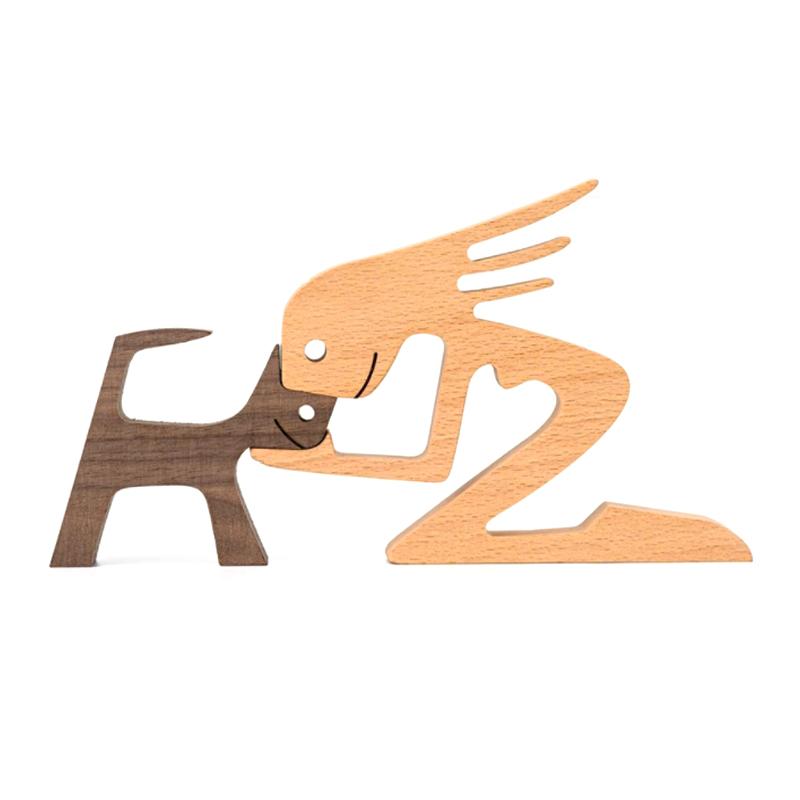 "Elegant träskulptur av djur och människor, hemmainredning i harmonisk stil, perfekt för hylla eller bord, ca 11x20 cm."