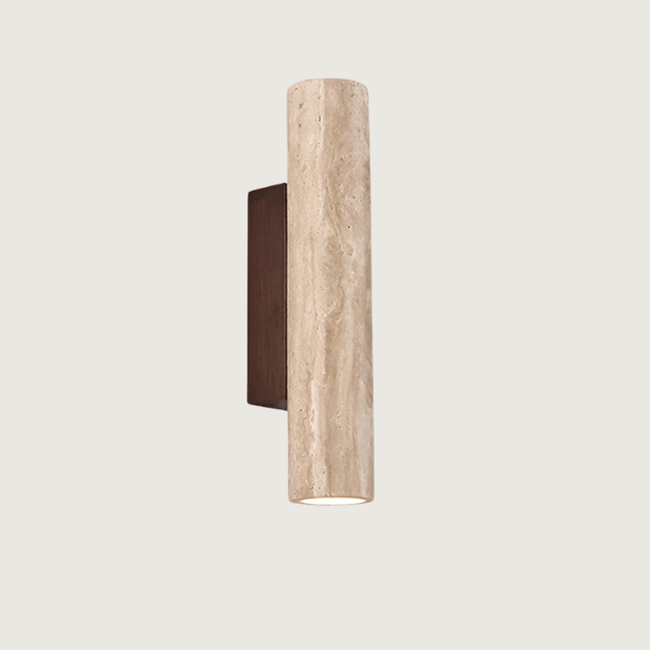 Klassisk travertin vägglampa, perfekt design för vardagsrum & sovrum. Ger varm LED-belysning.