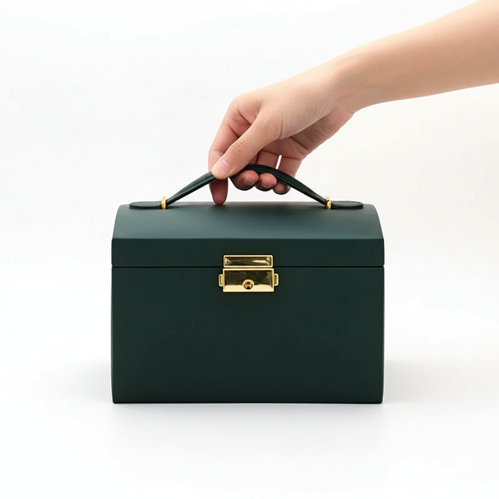 Praktisk smyckesförvaring med tre nivåer. Organiserare för ringar, halsband och örhängen i elegant design.