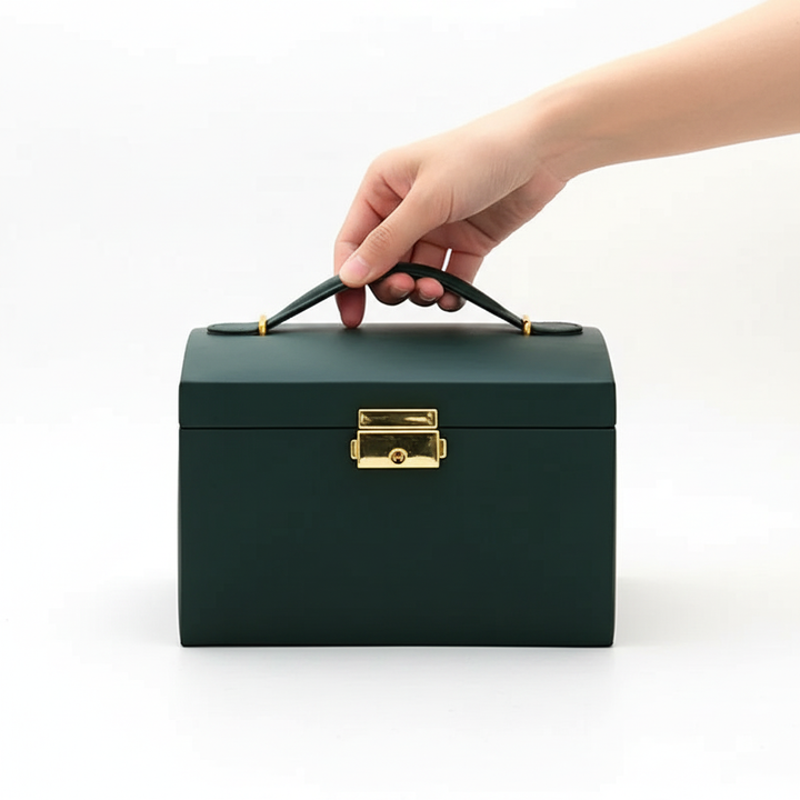 Praktisk smyckesförvaring med tre nivåer. Organiserare för ringar, halsband och örhängen i elegant design.