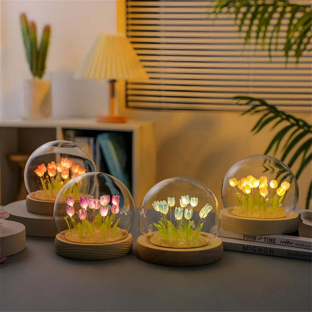 Elegant tulpan bordslampa med LED-ljus, perfekt DIY nattljus och heminredning.