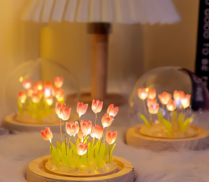 Charmig DIY LED-tulpanlampa, handgjort blomsternattljus för en mysig atmosfär.
