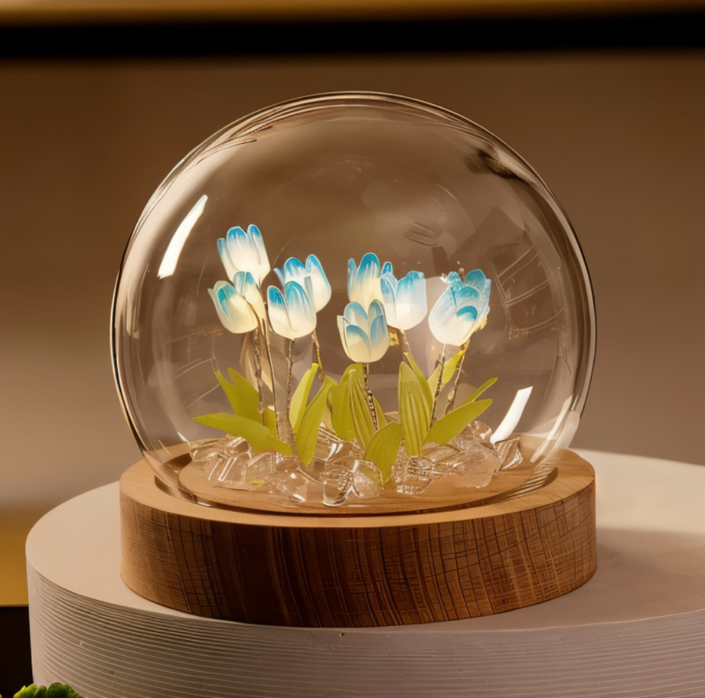 Romantisk LED-tulpanlampa, mjuk belysning för en avkopplande kväll och atmosfär.