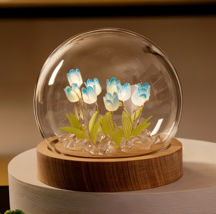 Romantisk LED-tulpanlampa, mjuk belysning för en avkopplande kväll och atmosfär.