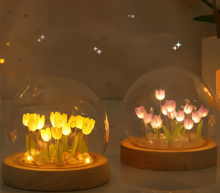 Romantisk tulpanlampa, LED-bordslampa med blomsterdesign för sovrum och present.