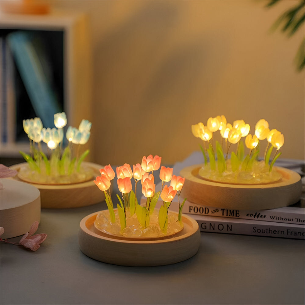 DIY blomlampa, LED nattljus i tulpanform, en charmig presentidé för hemmet.